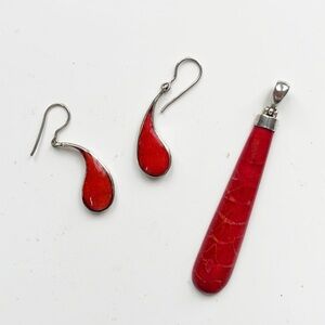 Elegant Coral and Sterling Silver Jewelry Set